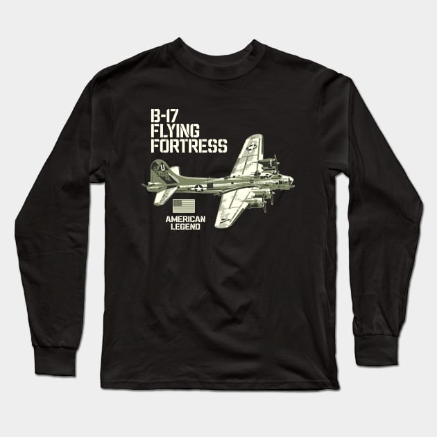 B-17 Flying Fortress Aircraft USAF Plane American Legend Long Sleeve T-Shirt by BeesTeez